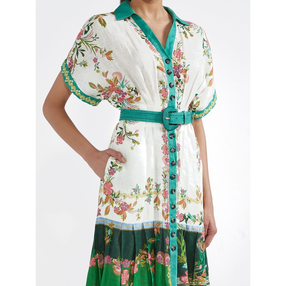 Saloni Riya B Dress in Zinnia River US 2 / UK‎ 6 NEW Green Belted